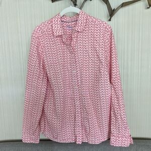 Women's Boden The Classic Red glasses Button Down Shirt Long Sleeve Size 10